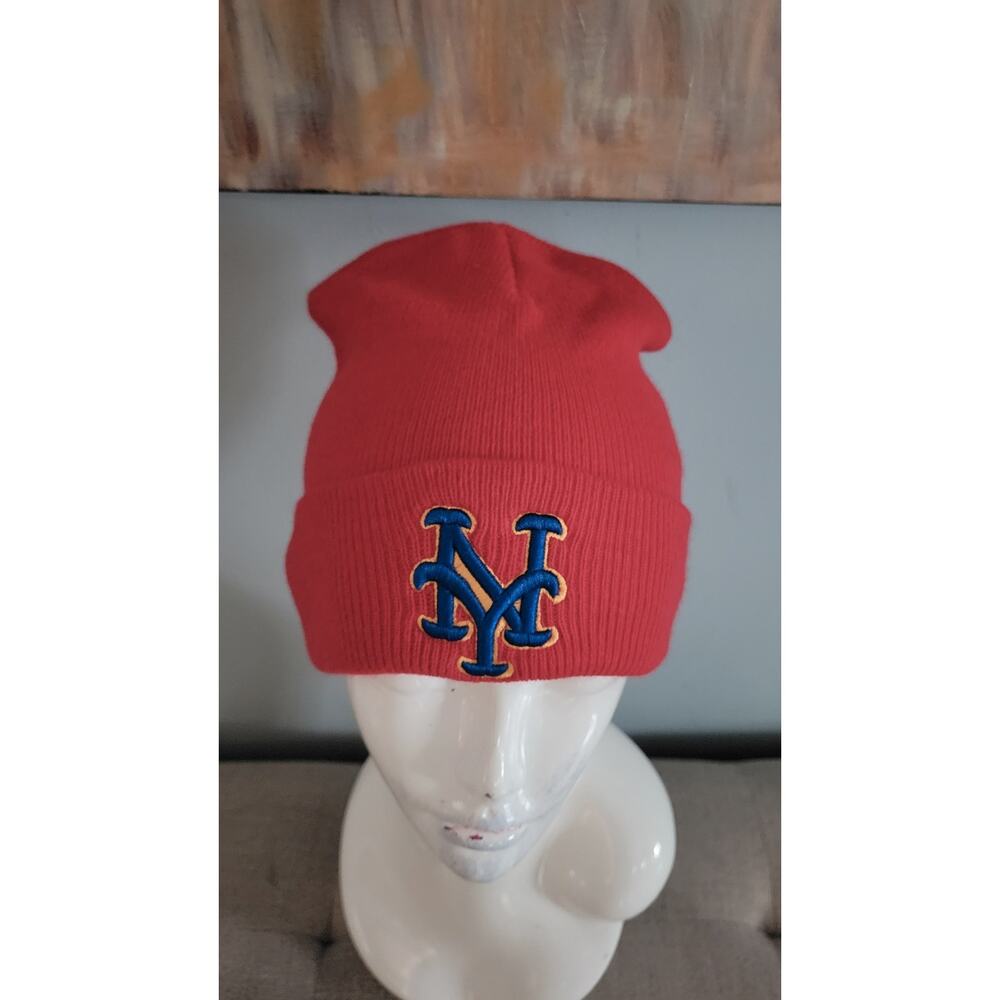 New York Mets Beanie Hat Red Blue MLB Logo Knit Cap Unbranded Adult
